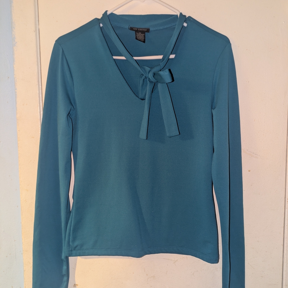 The Limited Teal Blouse with Tie Neck